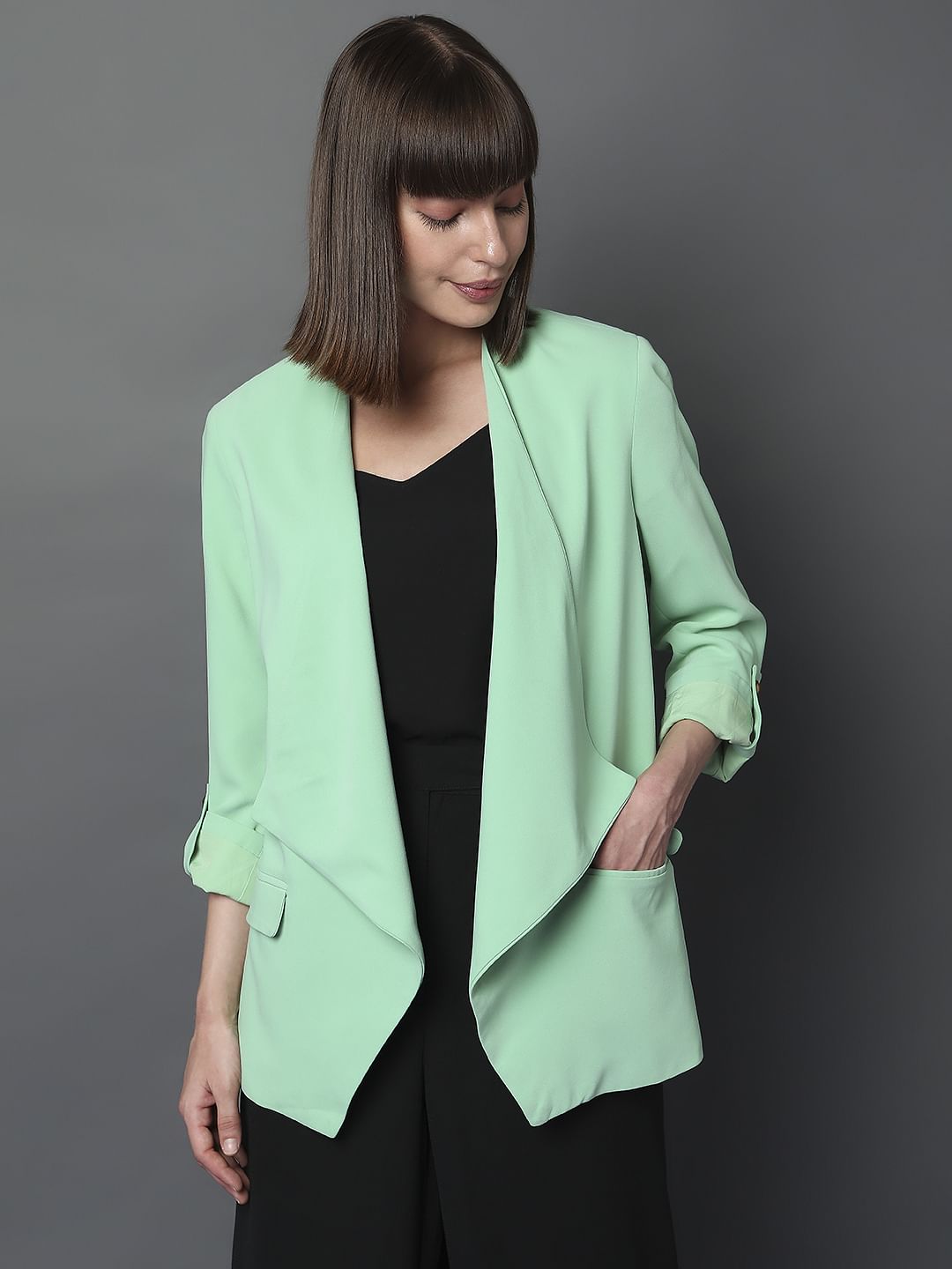 Light Green Front Open Blazer