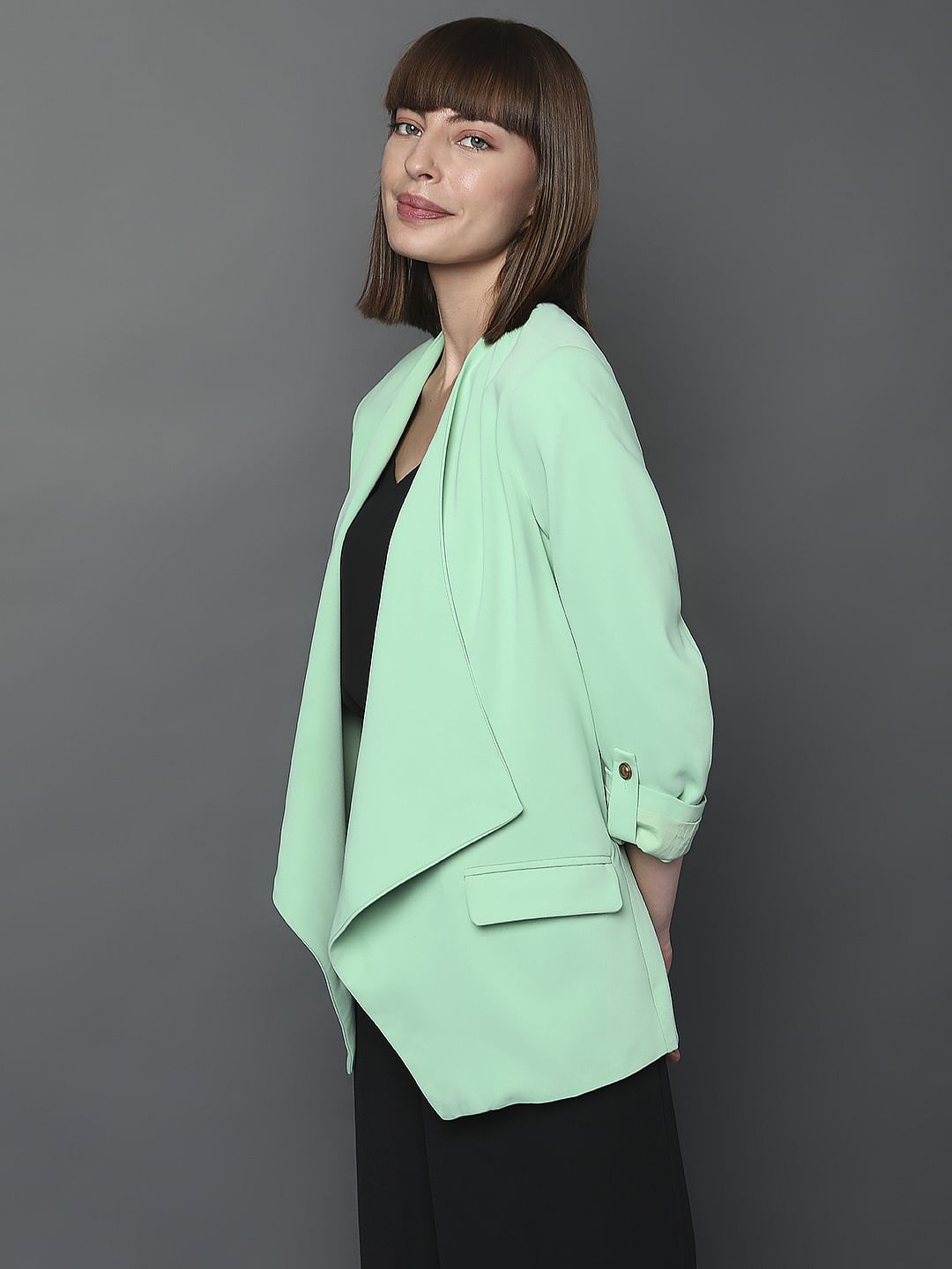 Light Green Front Open Blazer