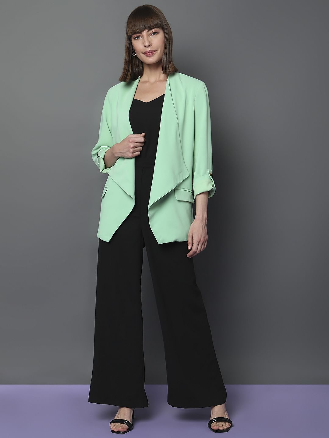 Light Green Front Open Blazer