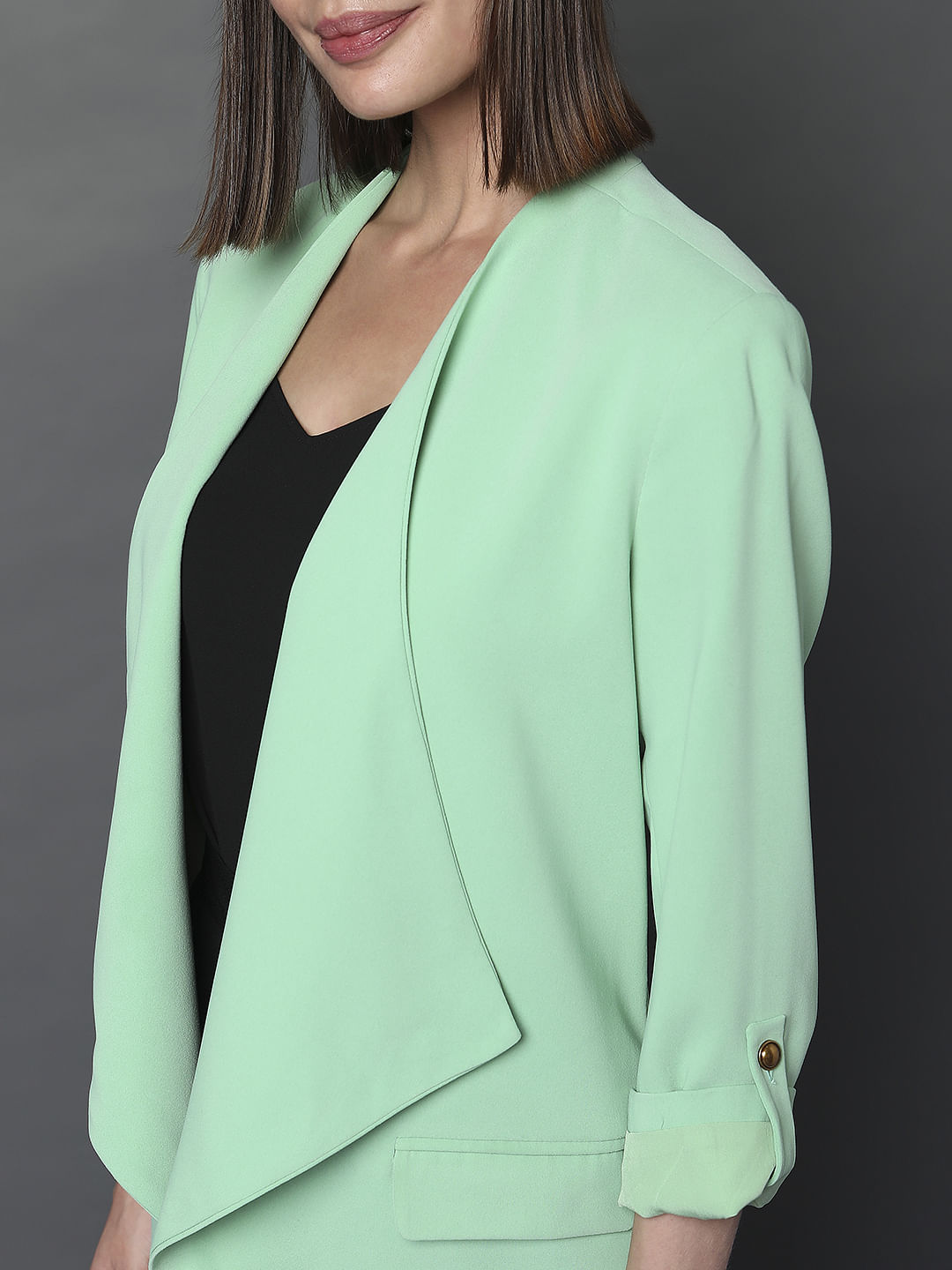 Light Green Front Open Blazer