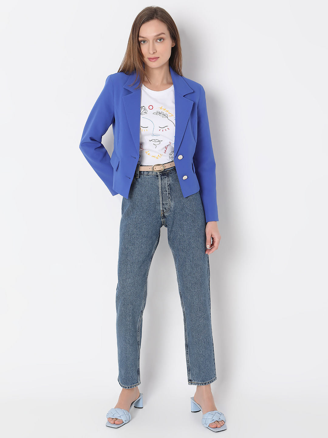Blue Cropped Tailored Blazer