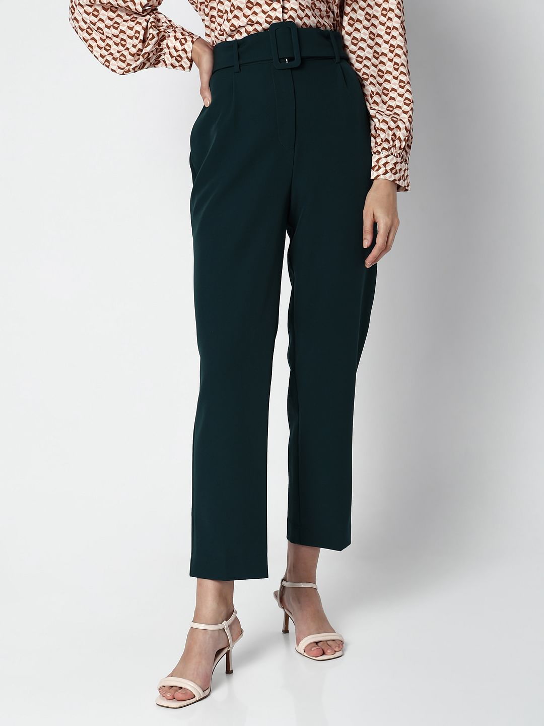 Green High Rise Straight Fit Pants