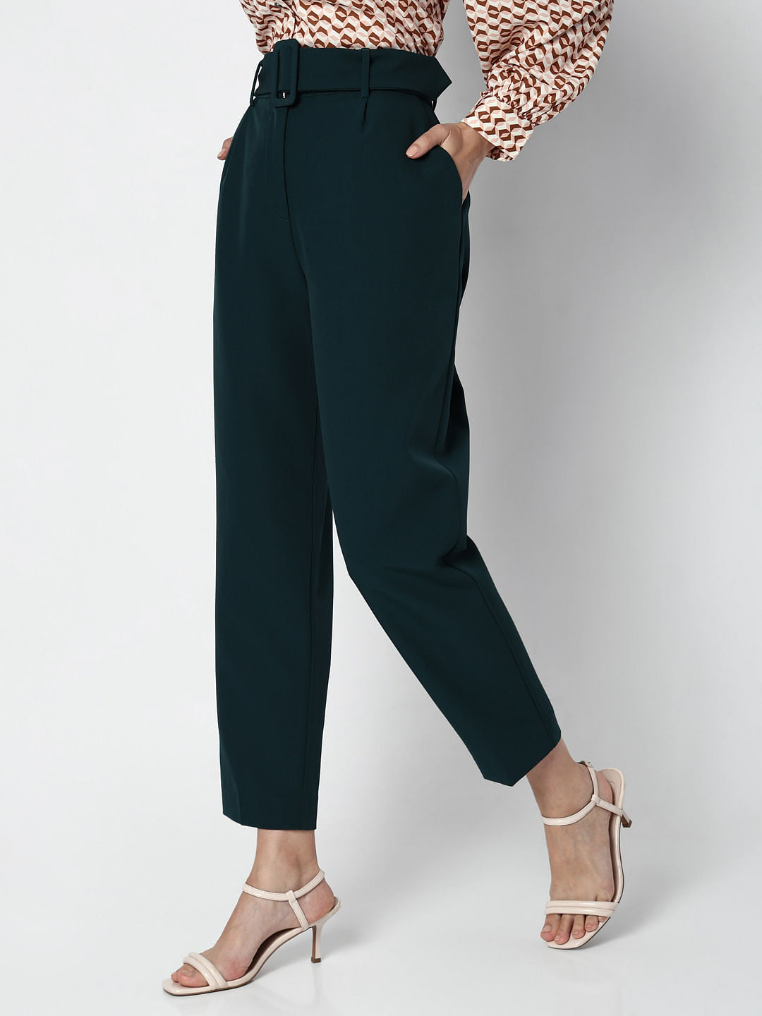 Green High Rise Straight Fit Pants
