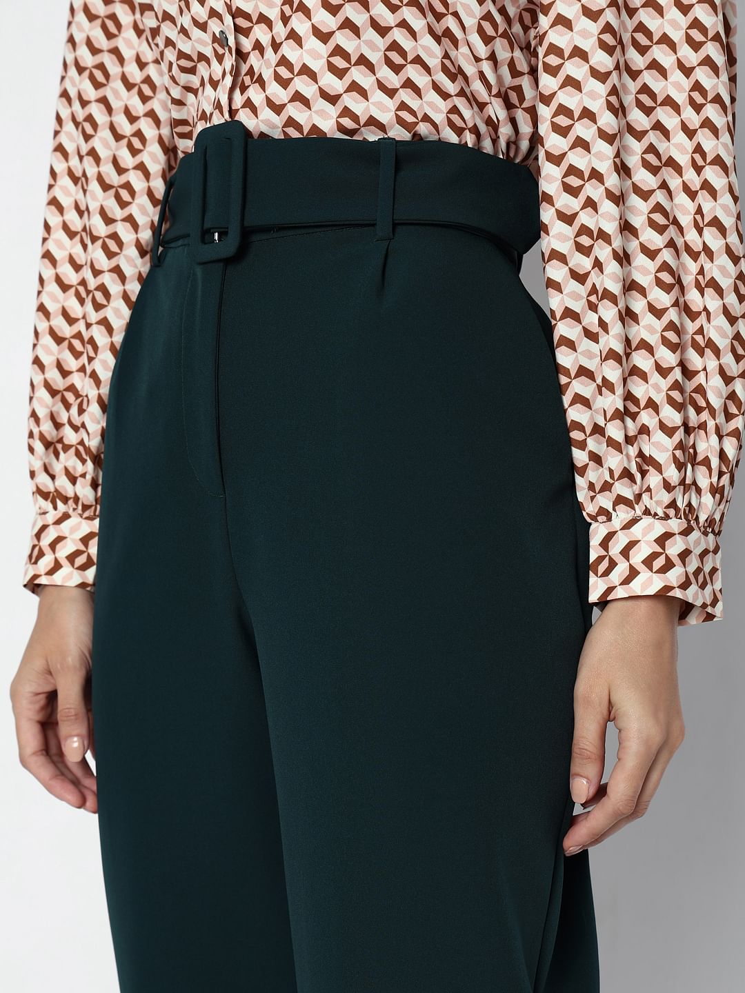 Green High Rise Straight Fit Pants