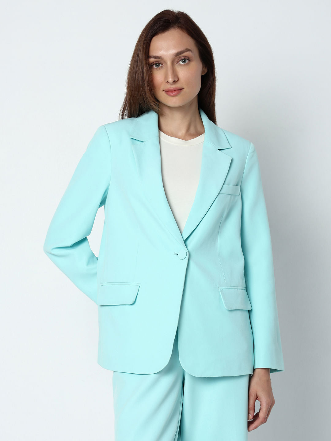 Sky Blue Single Button Blazer