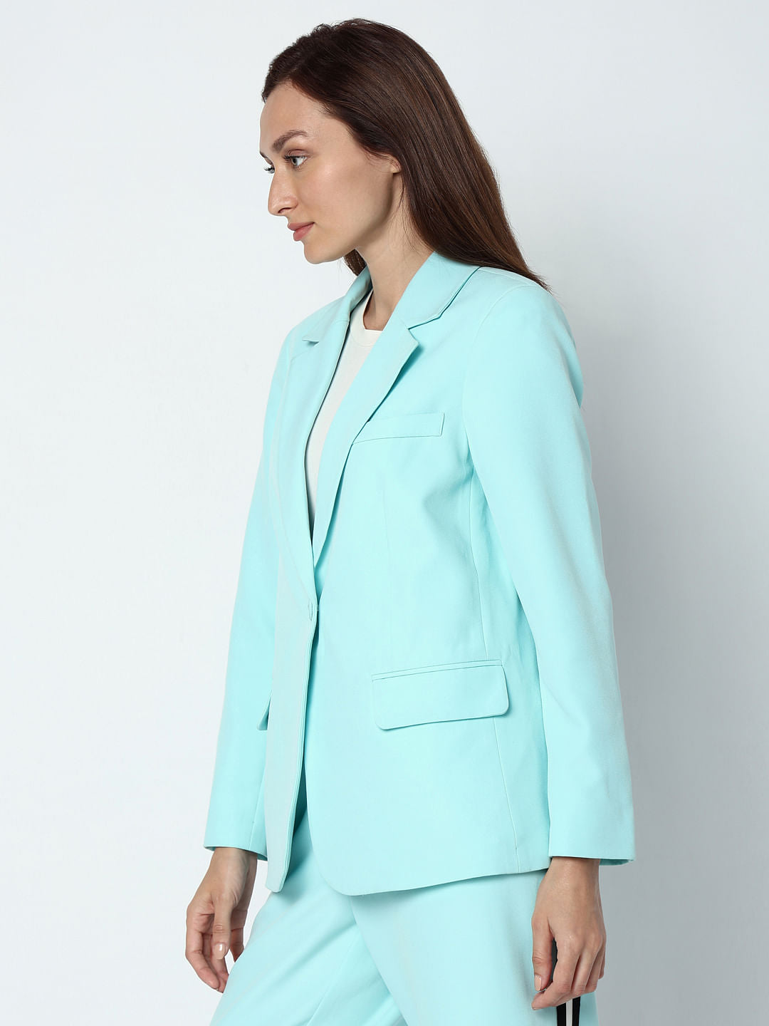 Sky Blue Single Button Blazer