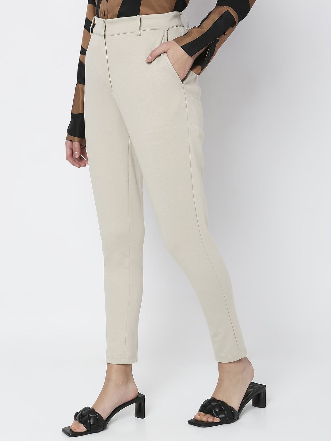 Beige Mid Rise Skinny Fit Co-Ord Set Trousers