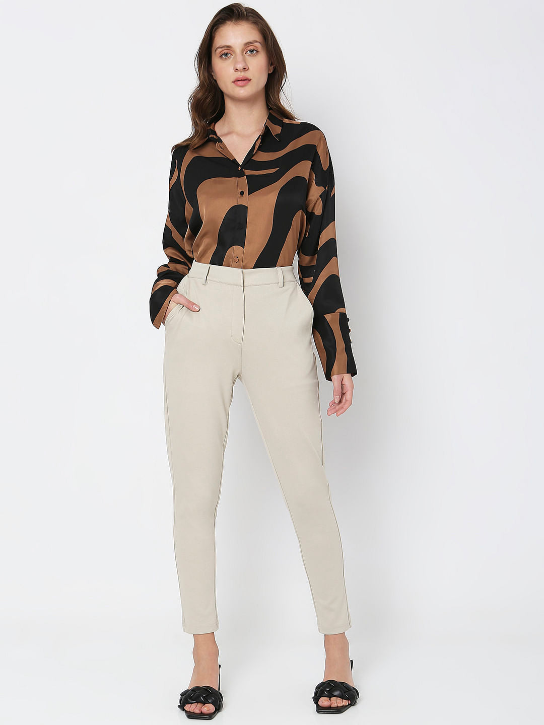 Beige Mid Rise Skinny Fit Co-Ord Set Trousers