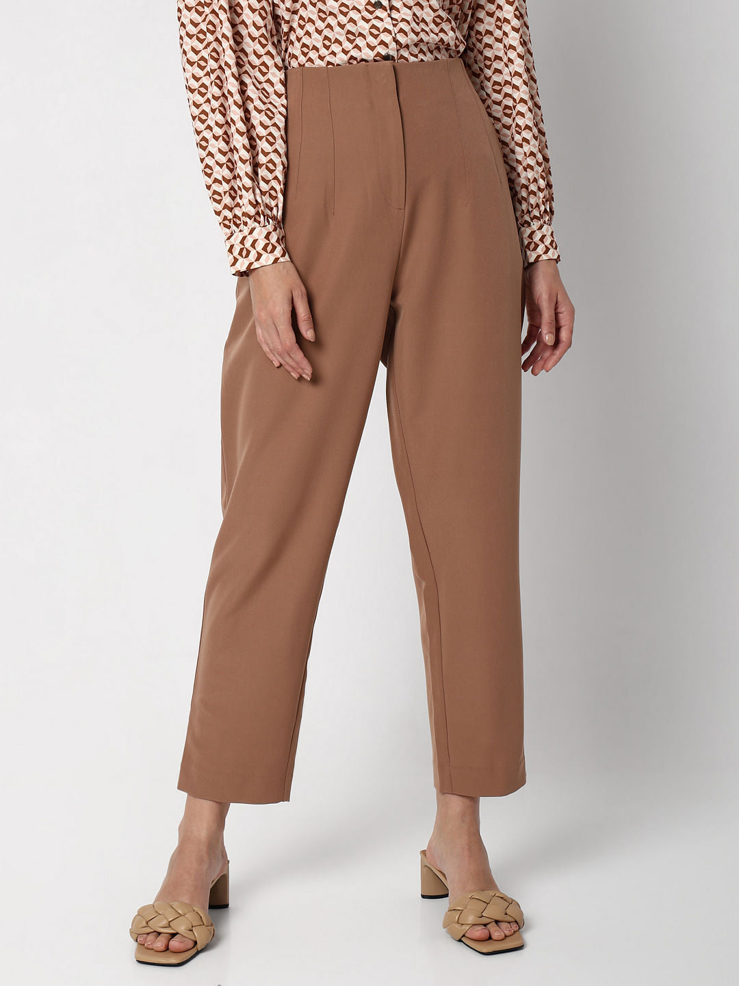 Beige High Rise Straight Fit Co-Ord Set Pants
