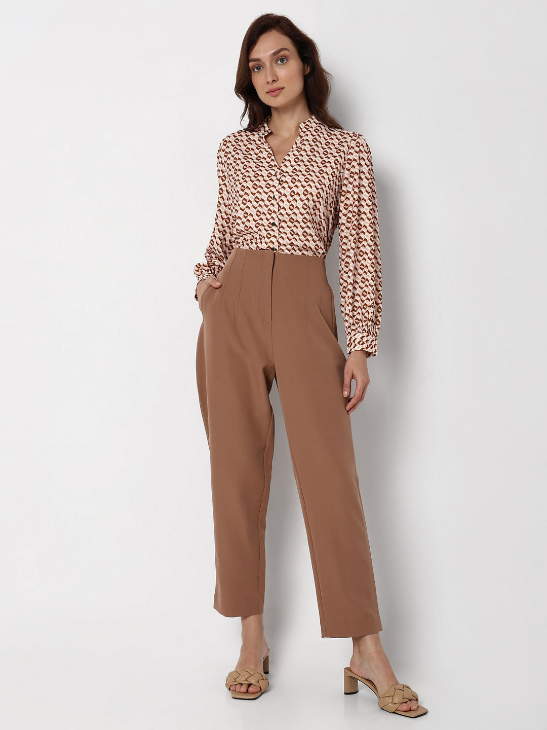 Beige High Rise Straight Fit Co-Ord Set Pants