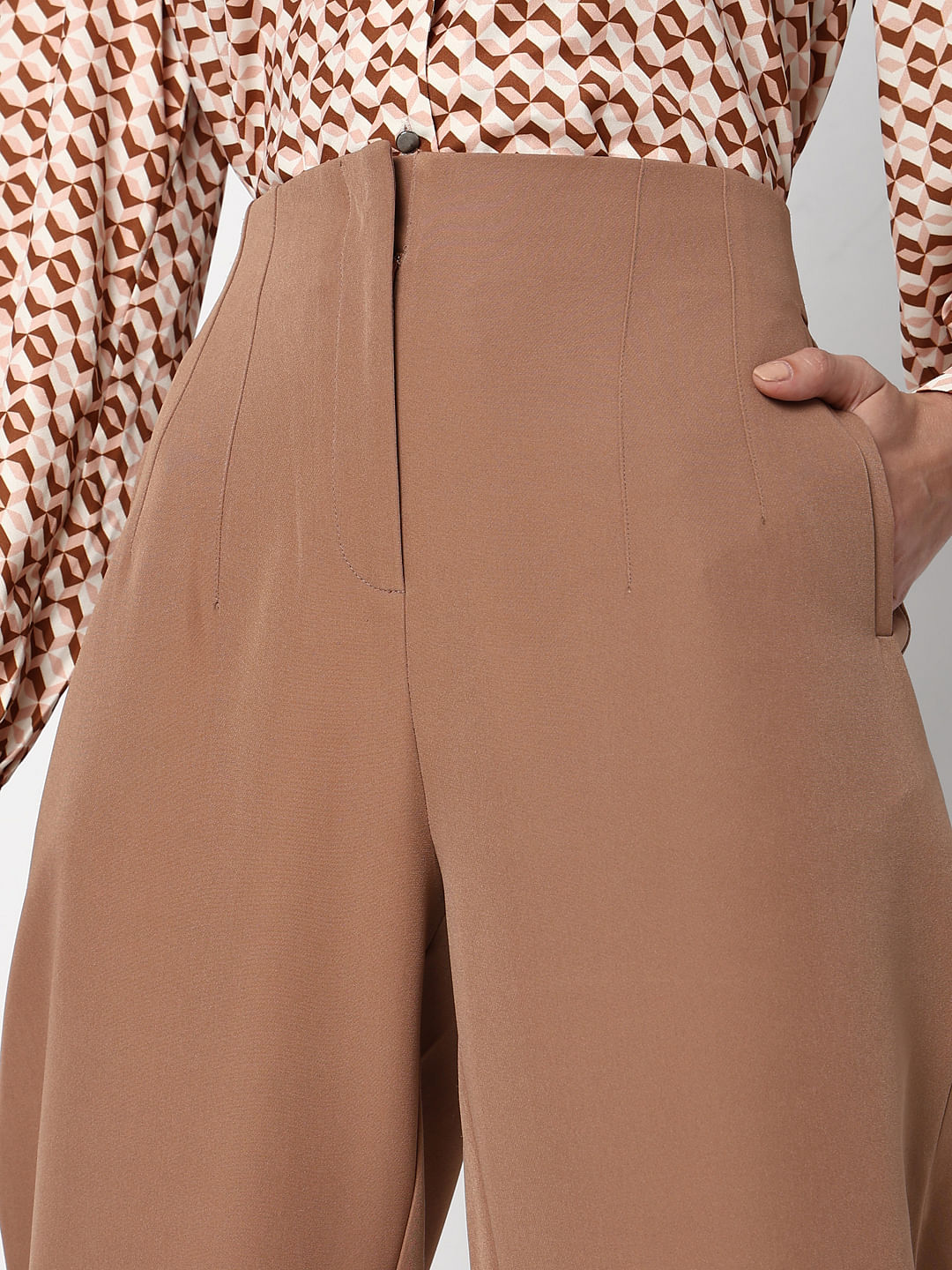 Beige High Rise Straight Fit Co-Ord Set Pants