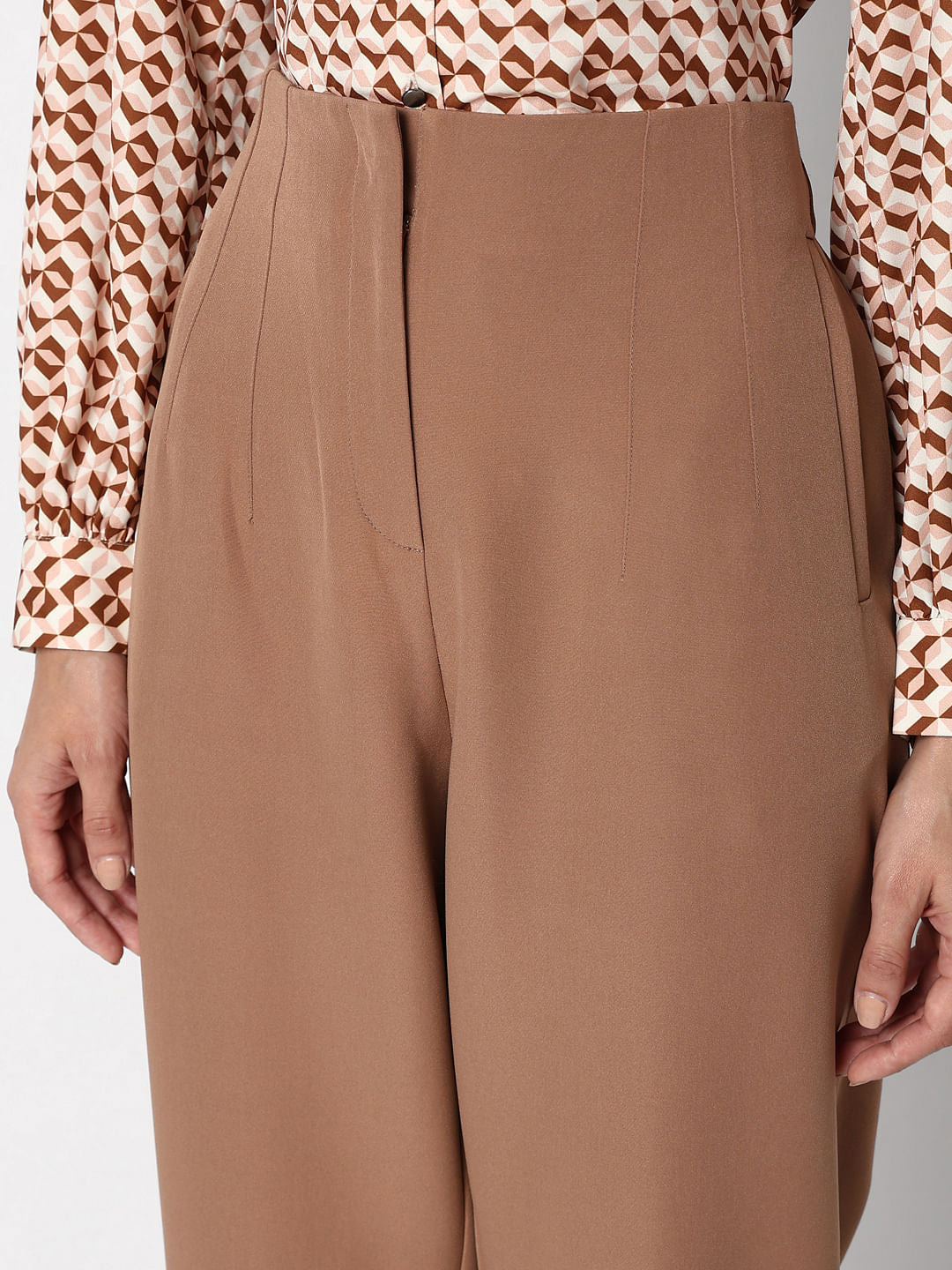 Beige High Rise Straight Fit Co-Ord Set Pants