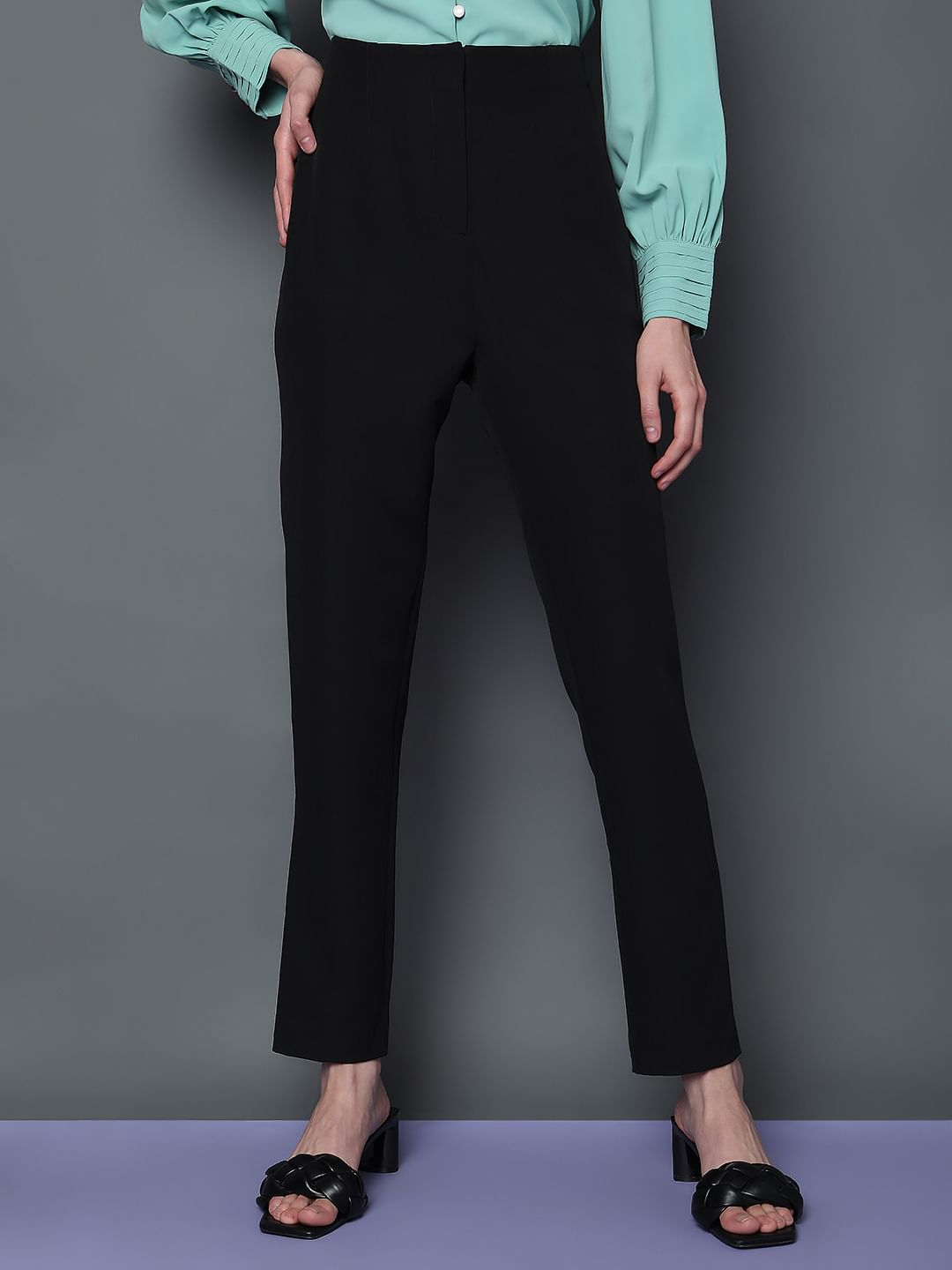 Black High Rise Slim Fit Pants