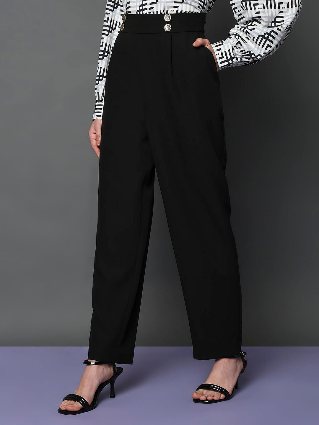 Black High Rise Straight Fit Pants