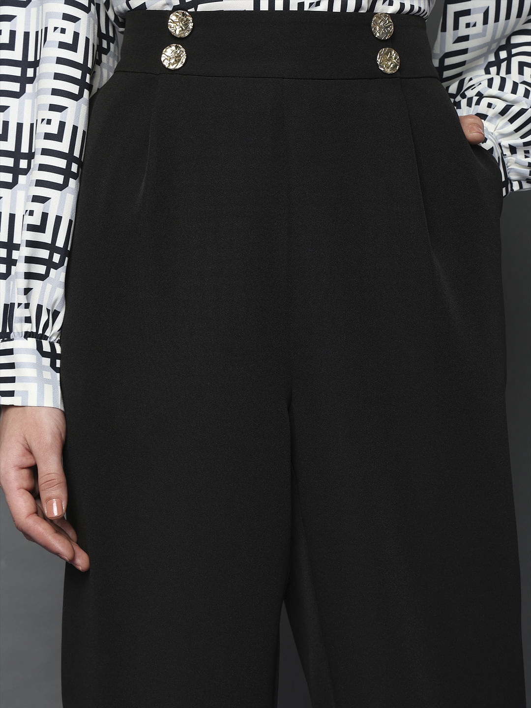 Black High Rise Straight Fit Pants