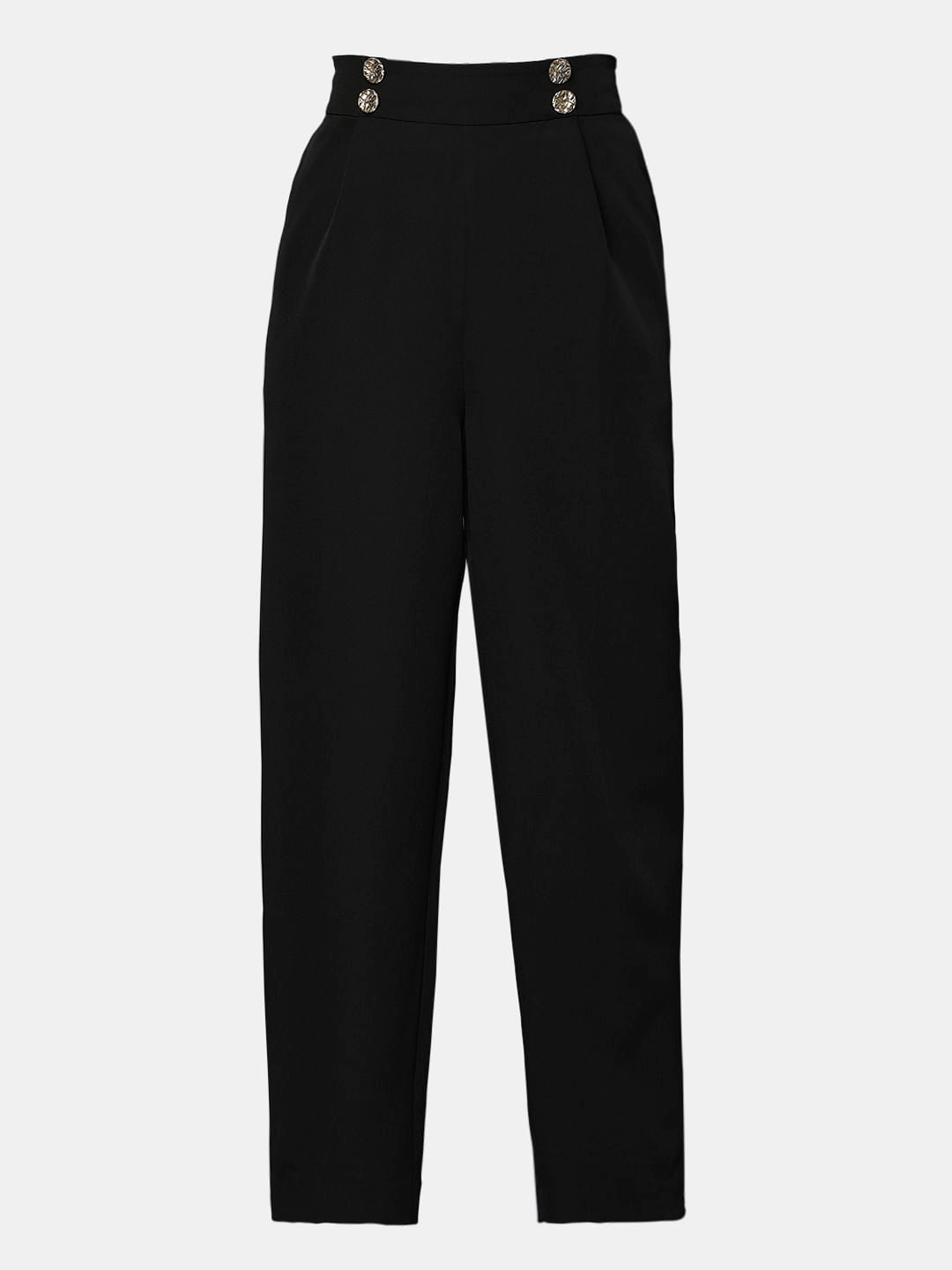 Black High Rise Straight Fit Pants