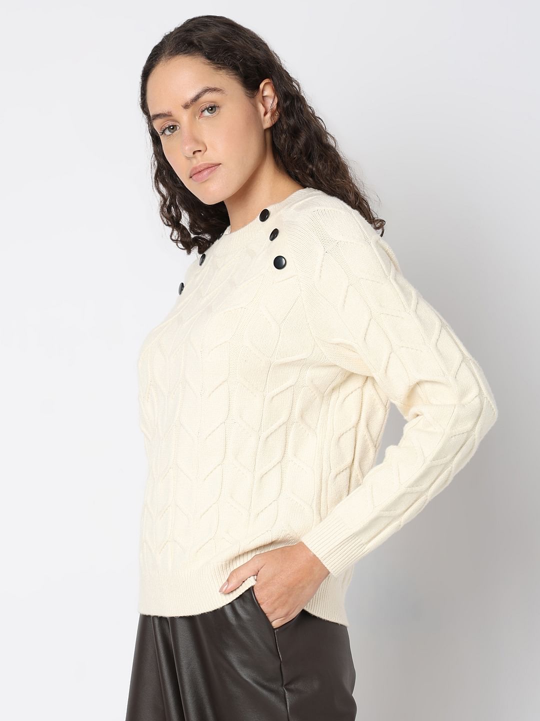 Ecru Raglan Knitted Pullover