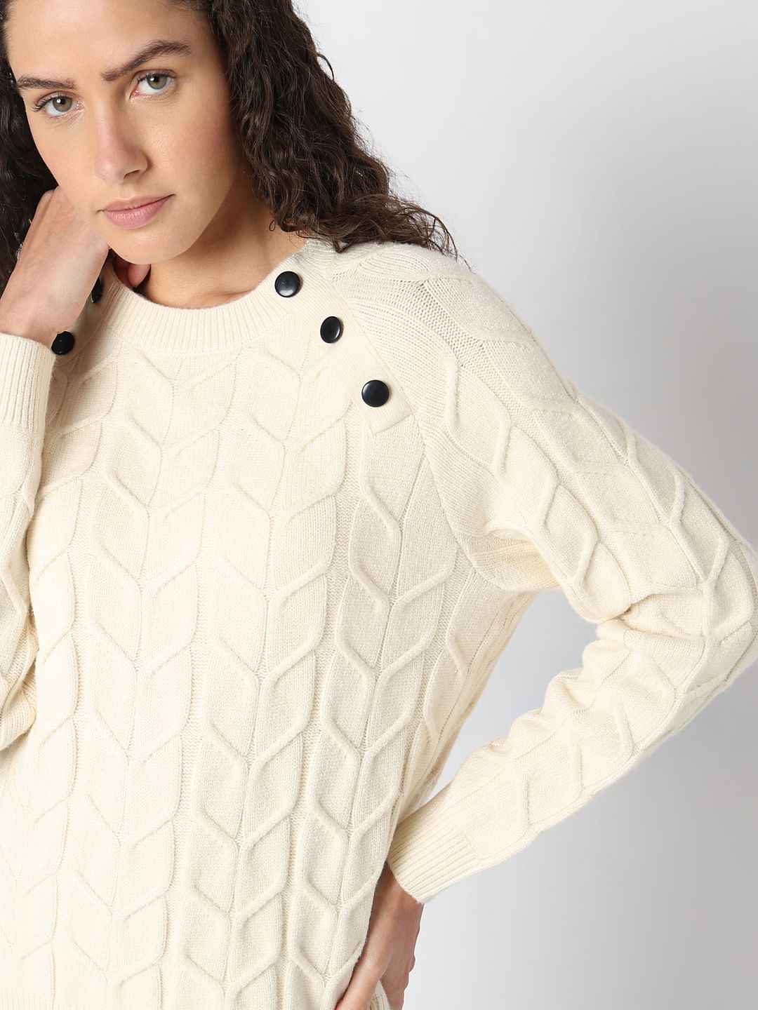 Ecru Raglan Knitted Pullover