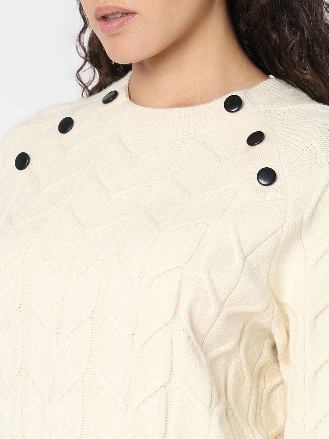 Ecru Raglan Knitted Pullover