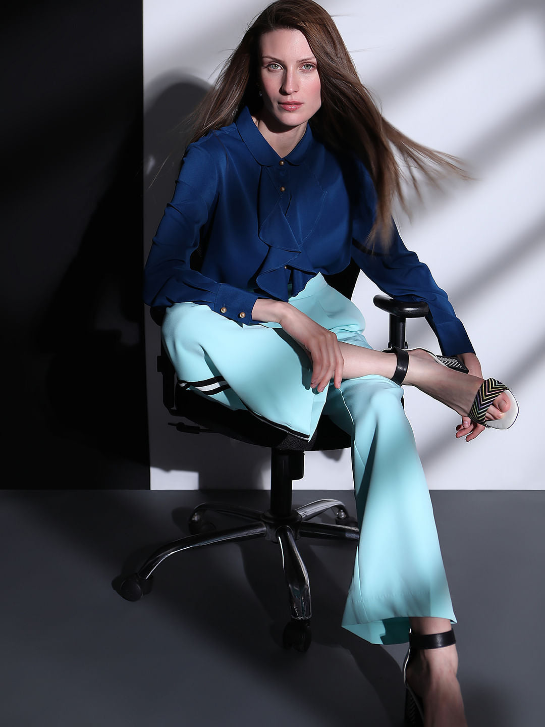 Blue Ruffle Detail Shirt