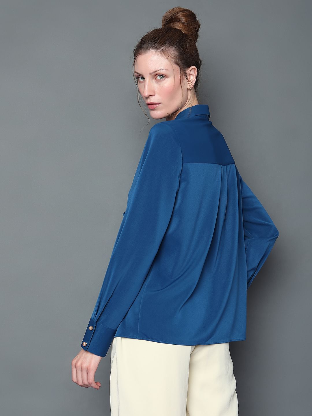 Blue Ruffle Detail Shirt