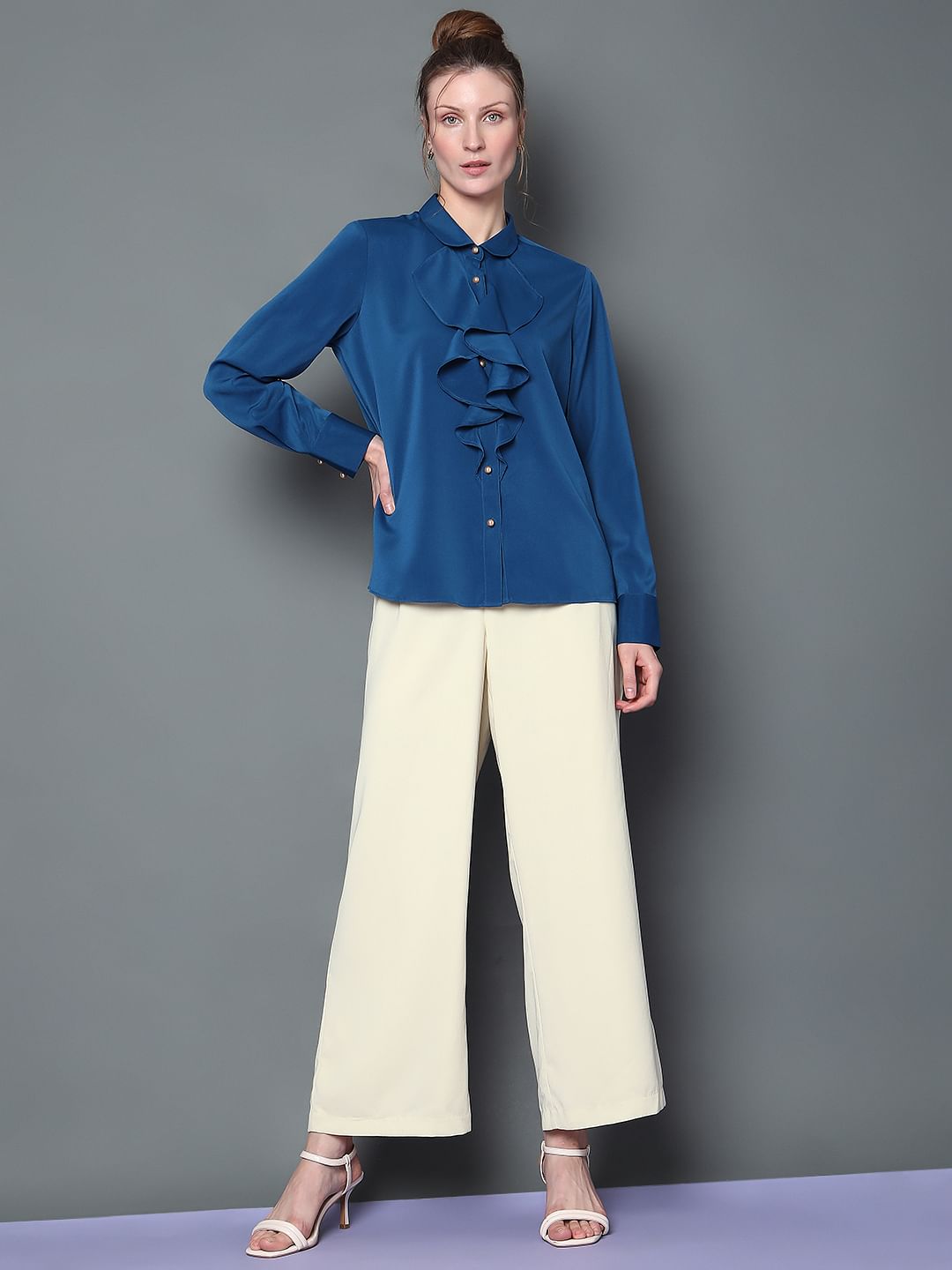 Blue Ruffle Detail Shirt