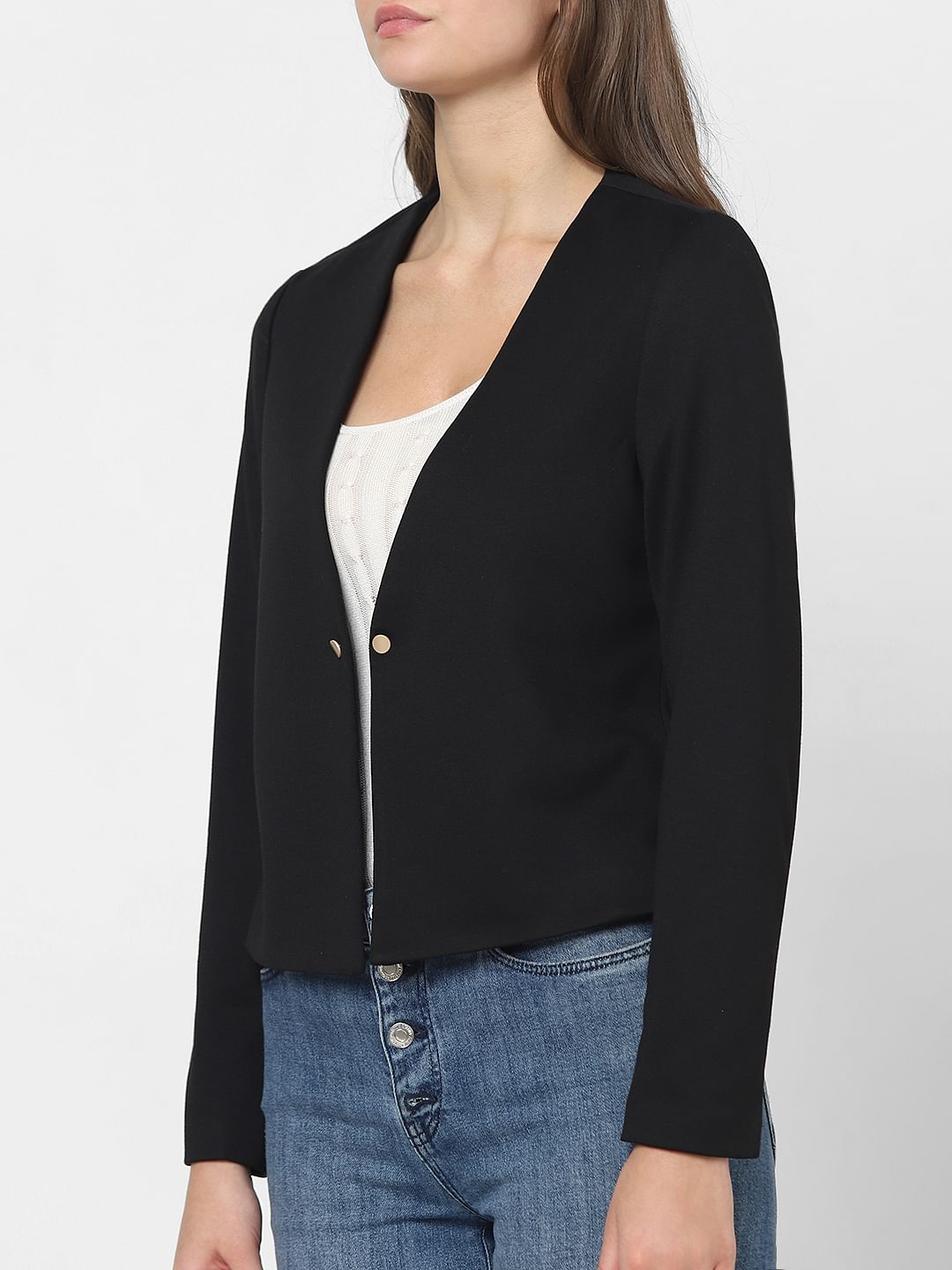 Black Front Open Blazer