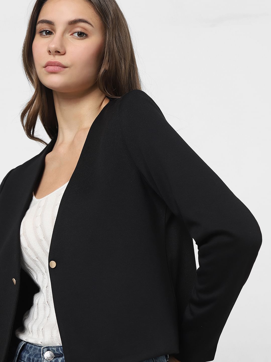 Black Front Open Blazer