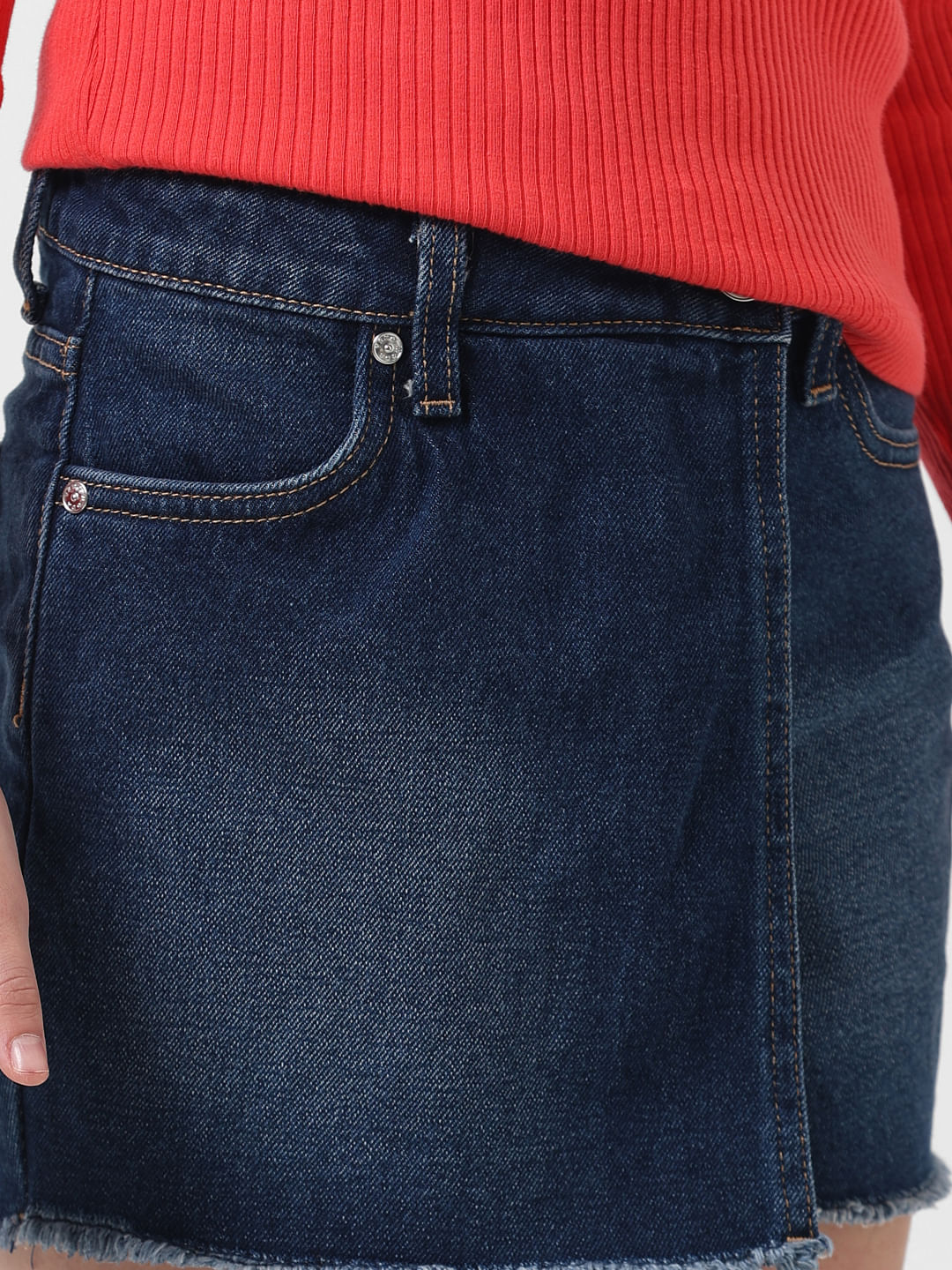 Girl Dark Blue Mid Rise Denim Skorts