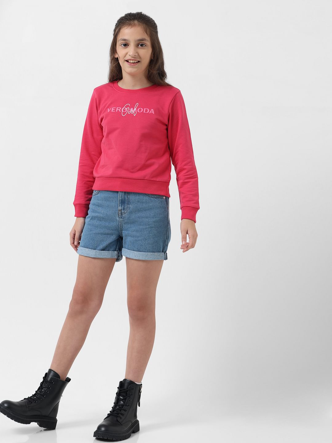 Girl Blue Mid Rise Denim Shorts