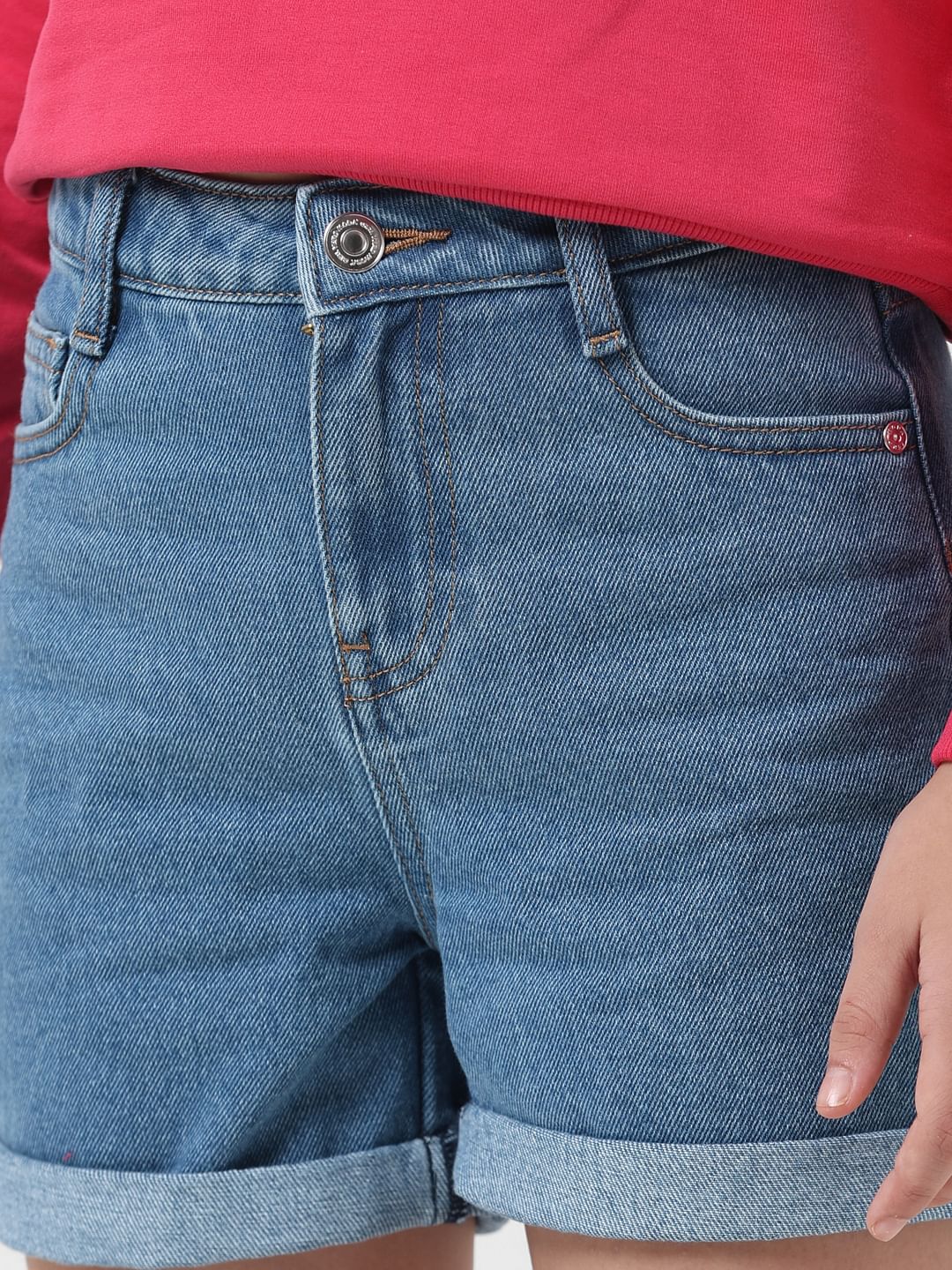 Girl Blue Mid Rise Denim Shorts