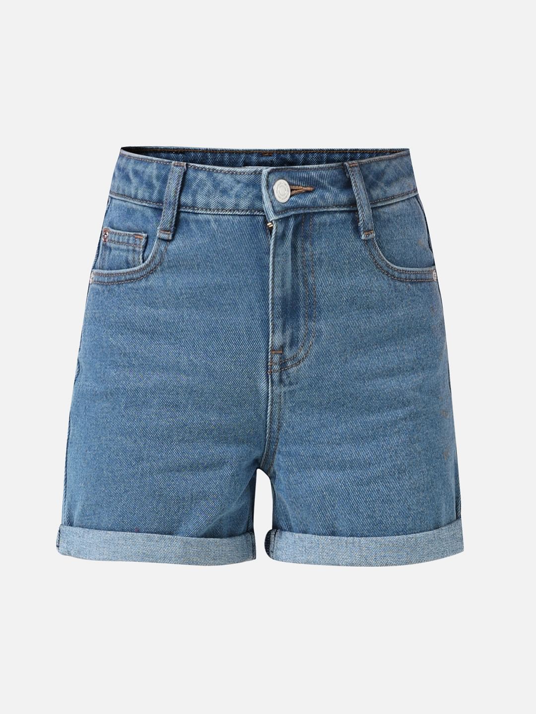 Girl Blue Mid Rise Denim Shorts