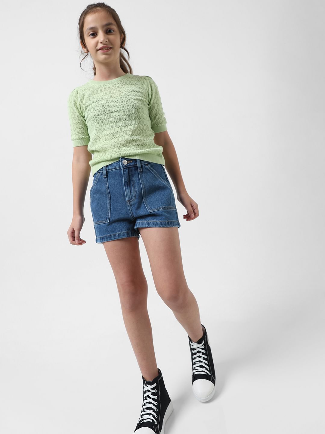 Girl Blue Mid Rise Denim Shorts