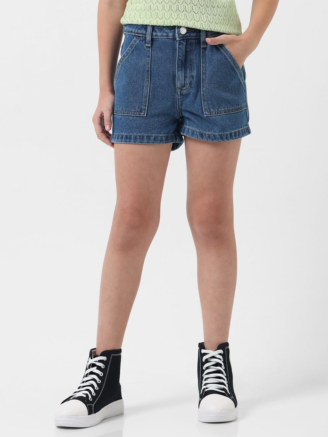 Girl Blue Mid Rise Denim Shorts