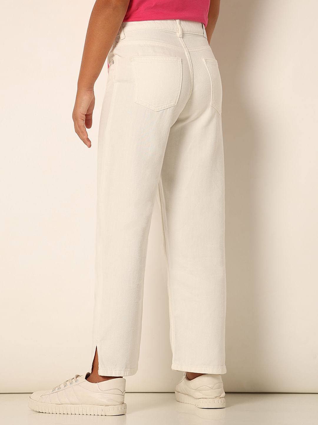Girls White Wide Leg Jeans
