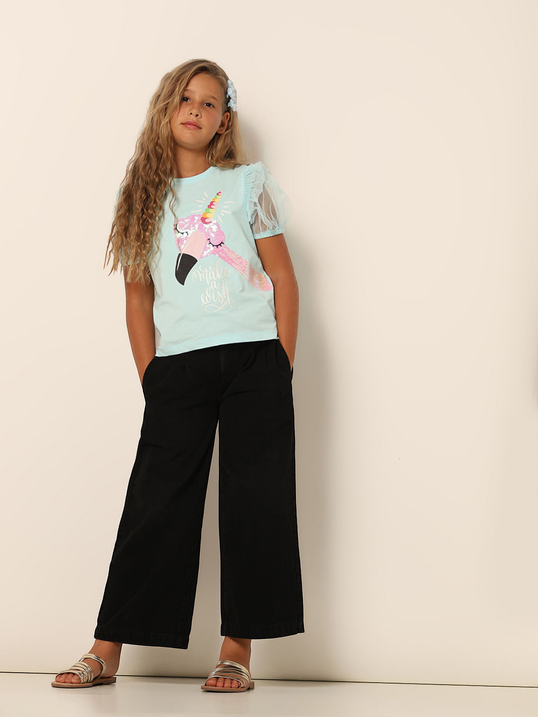 Girls Black Wide Leg Jeans