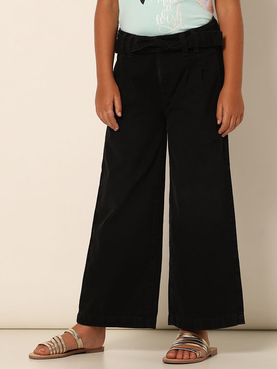 Girls Black Wide Leg Jeans