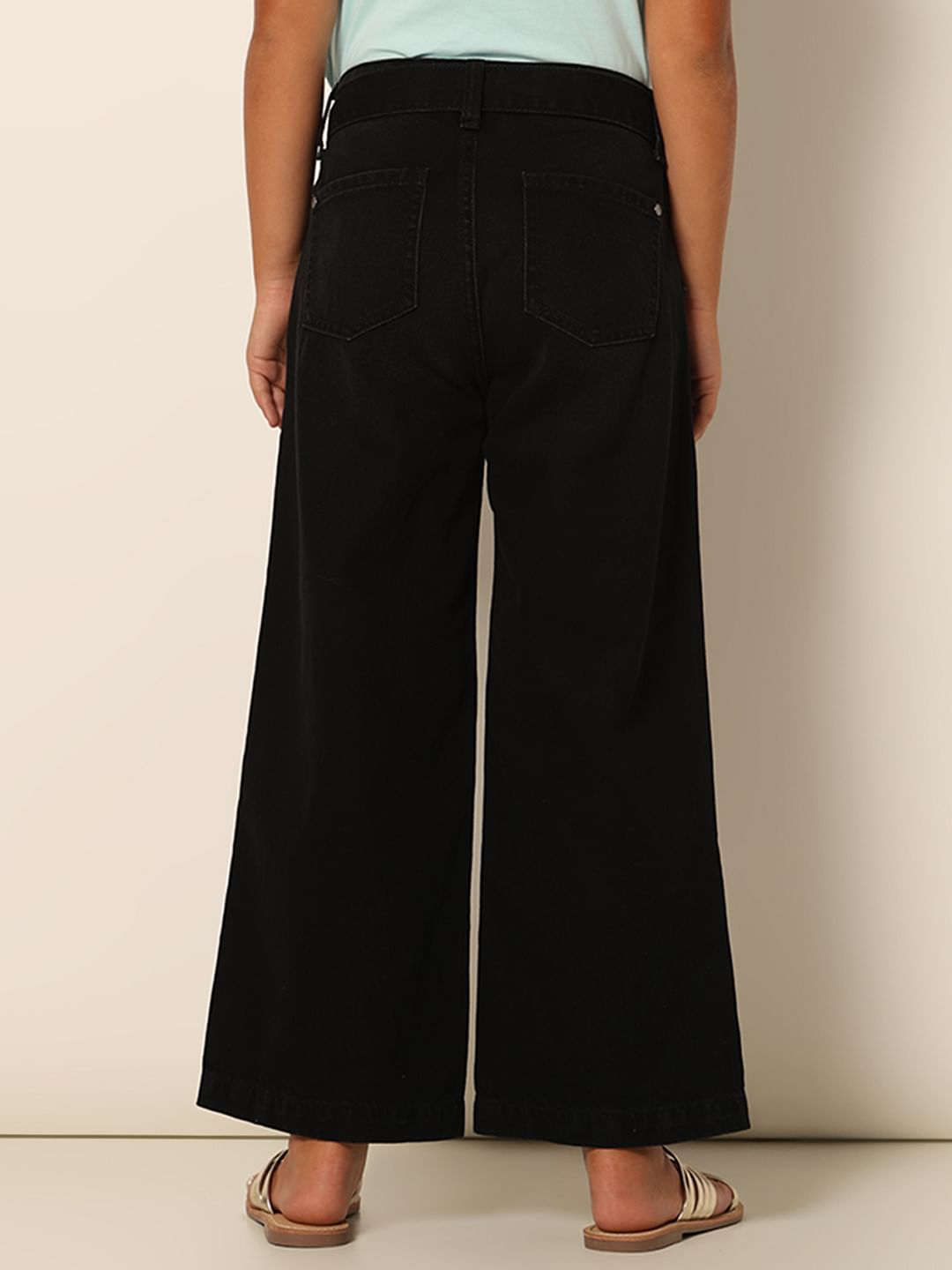Girls Black Wide Leg Jeans