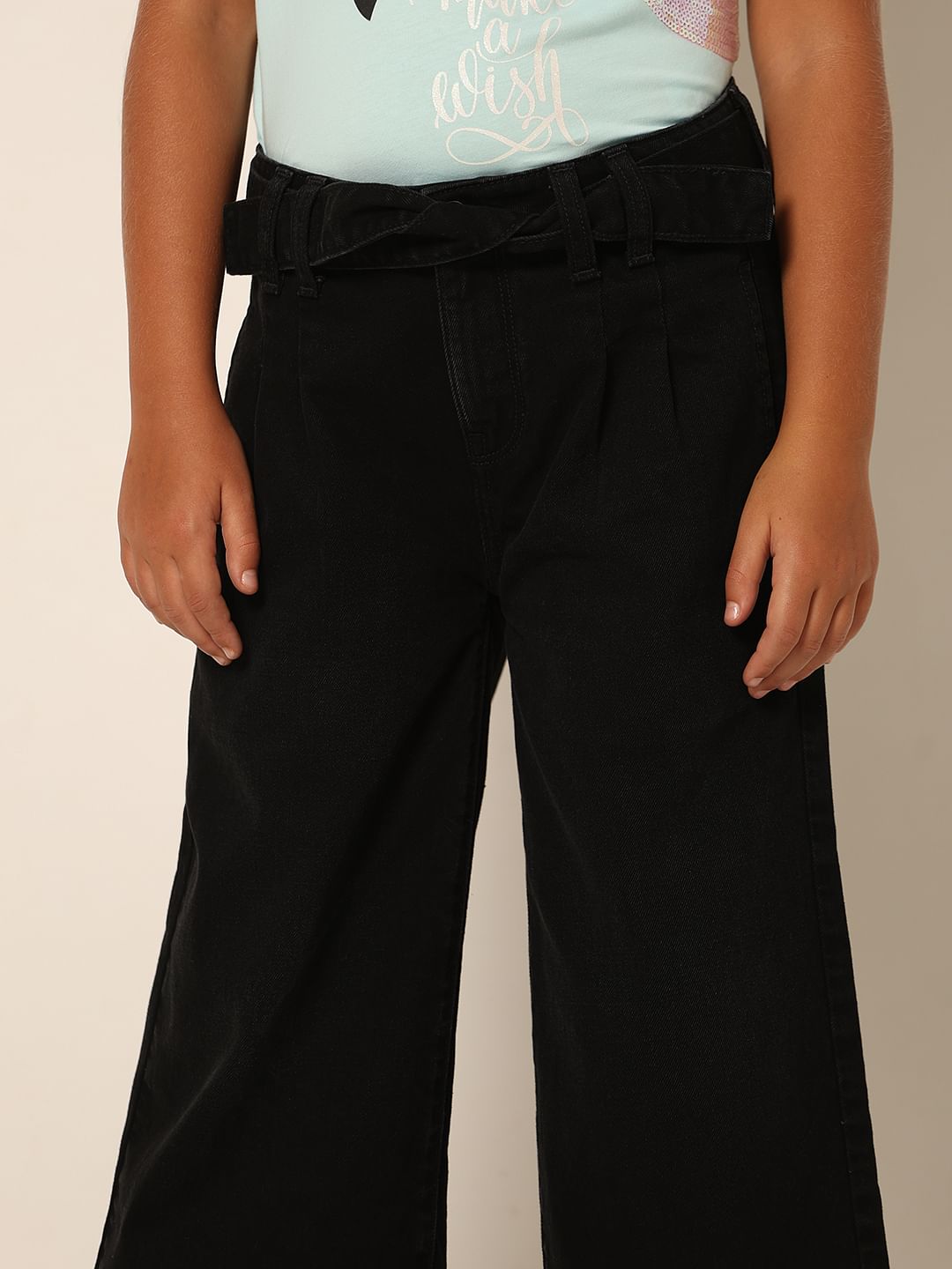 Girls Black Wide Leg Jeans