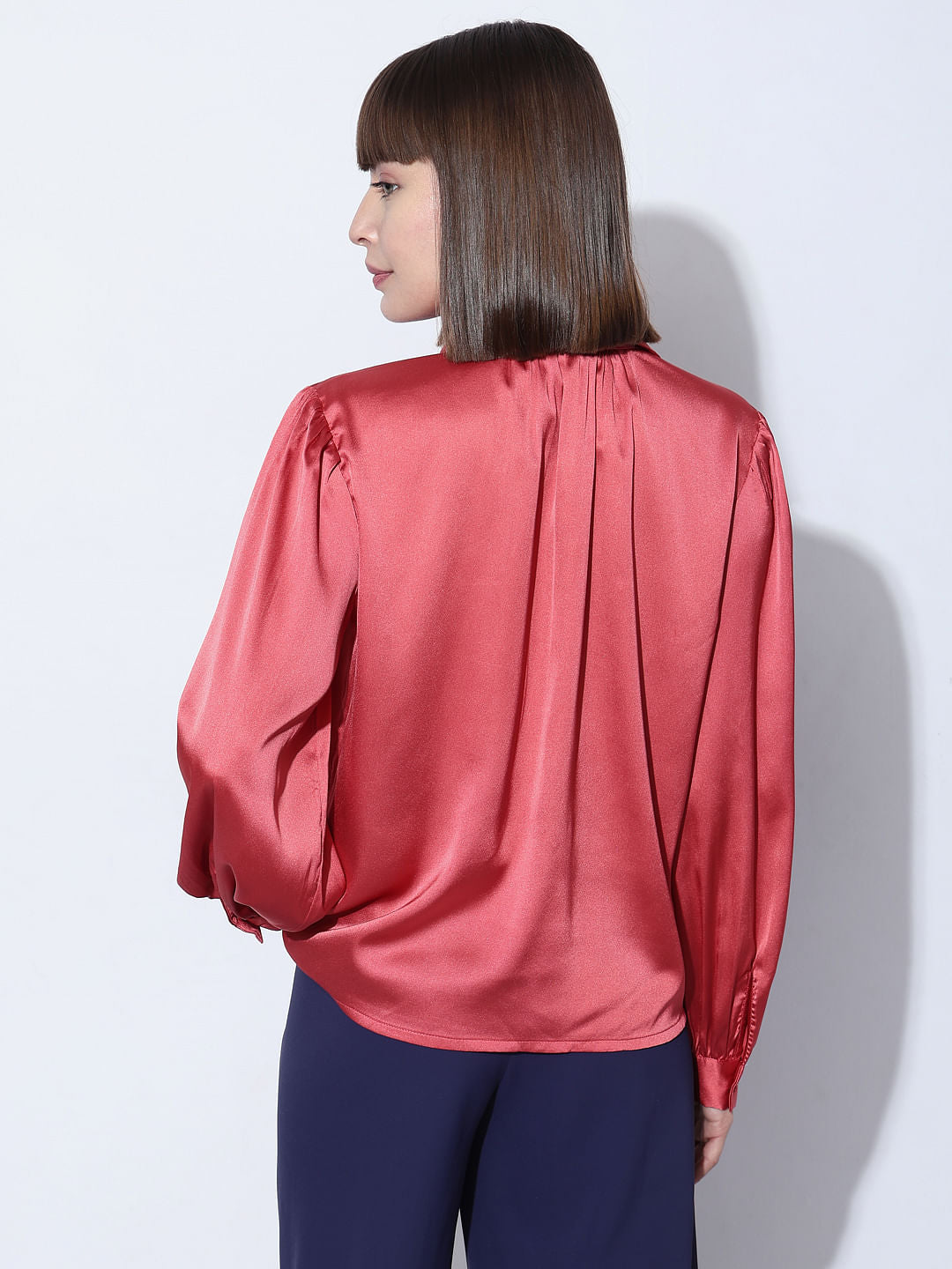 Pink Satin Full Sleeves Shirt