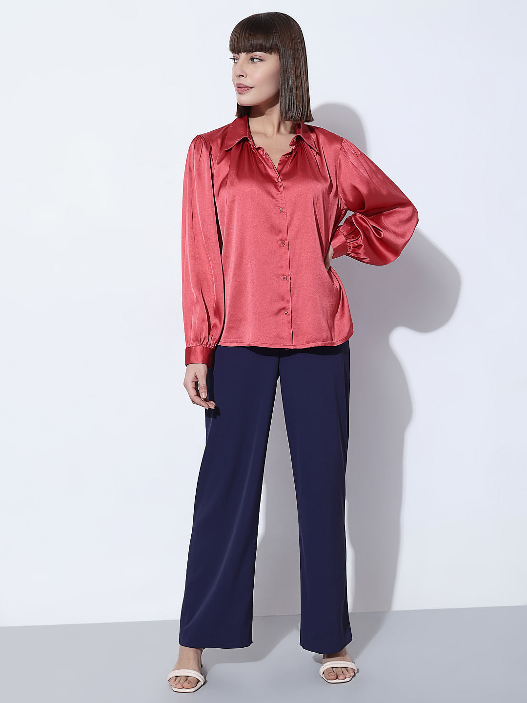 Pink Satin Full Sleeves Shirt