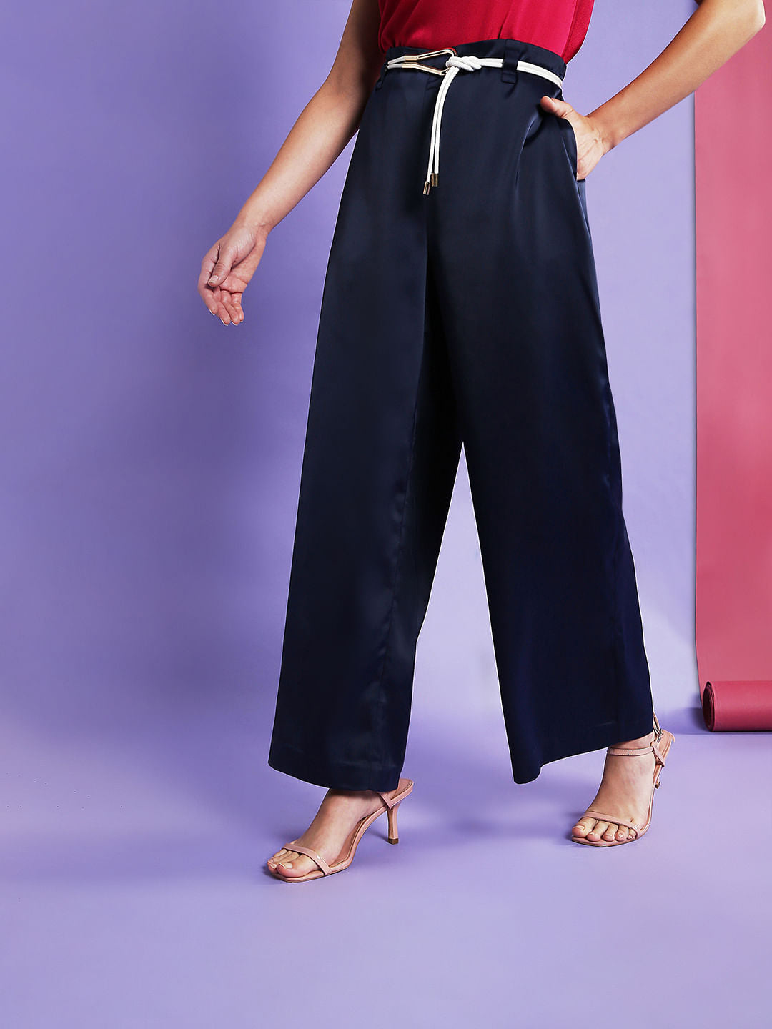 Marquee Blue High Waist Satin Pants