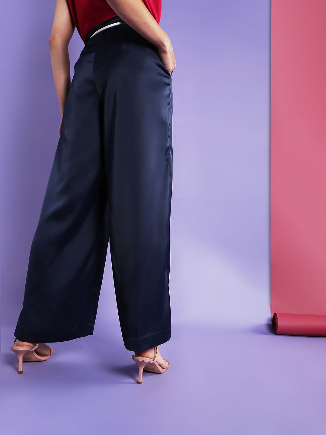 Marquee Blue High Waist Satin Pants