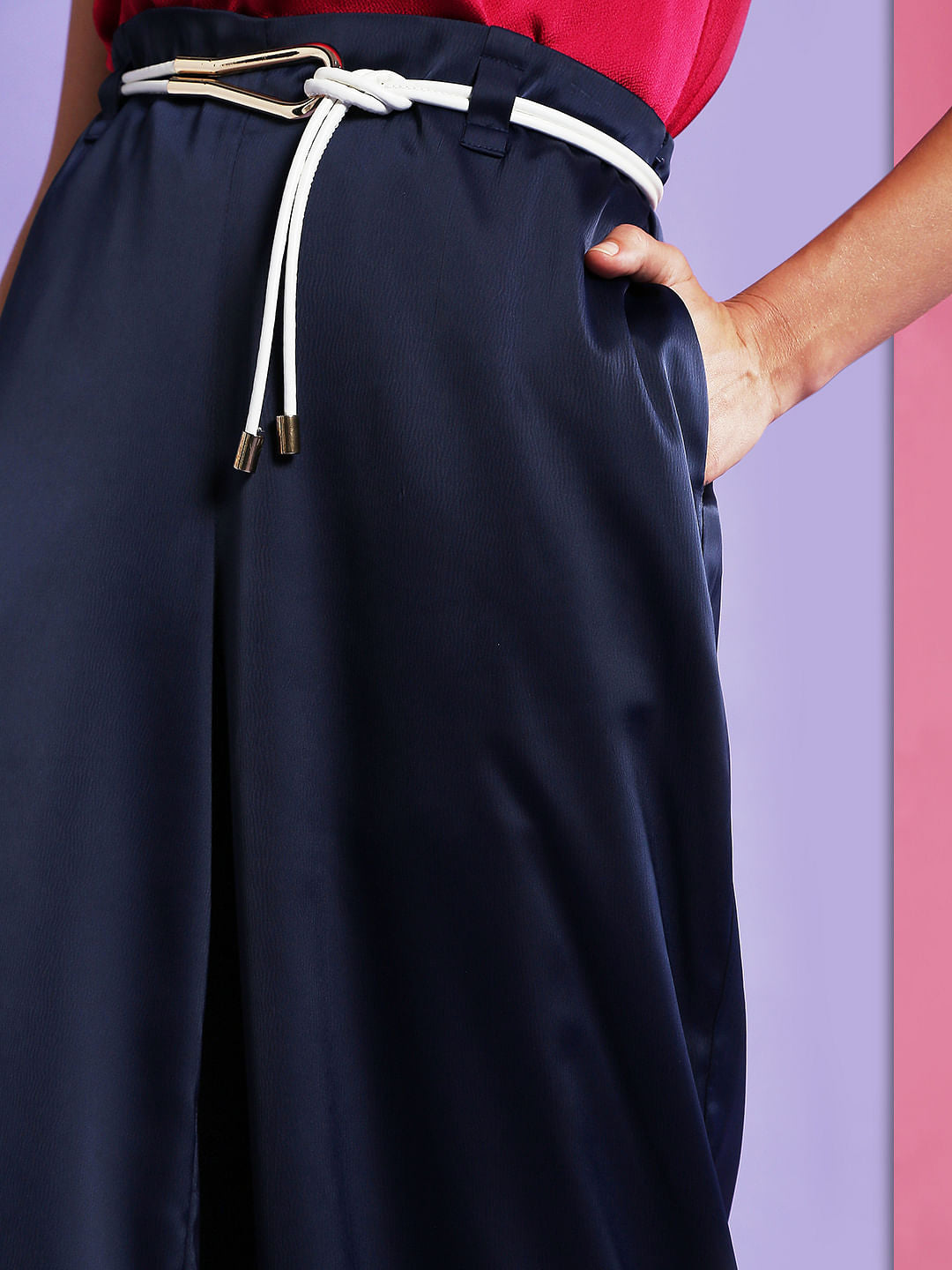 Marquee Blue High Waist Satin Pants