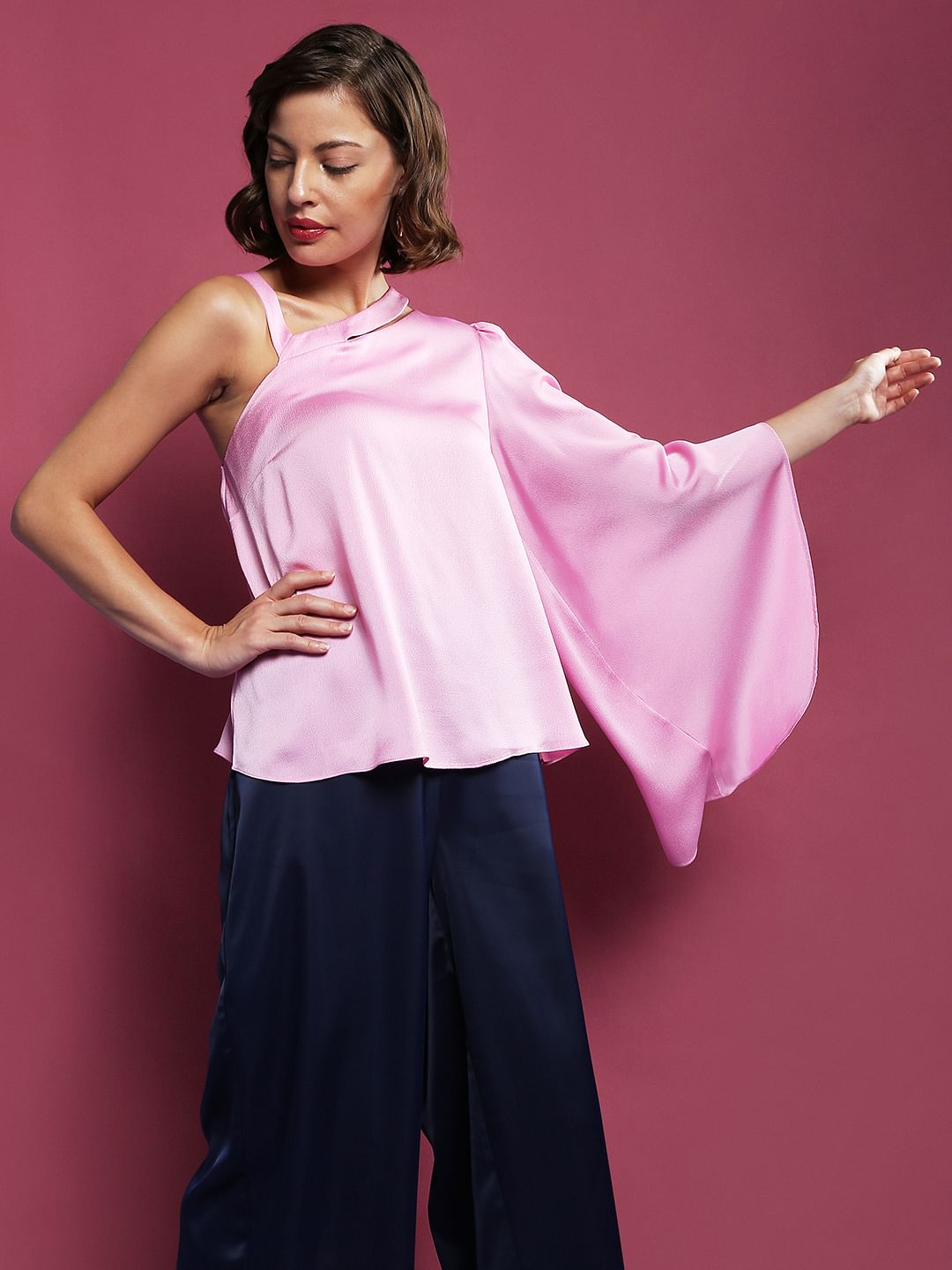 Marquee Pink One Shoulder Top