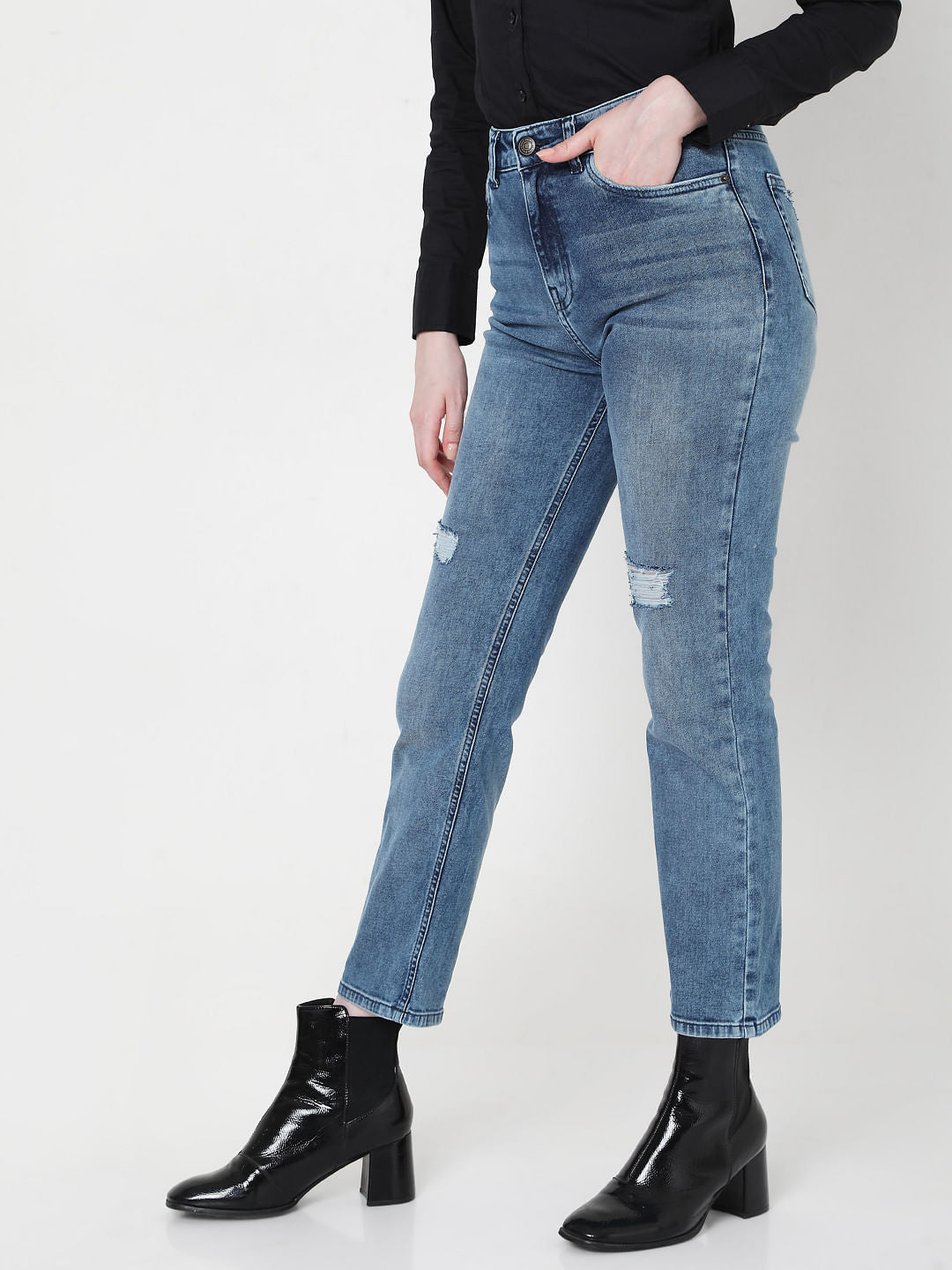 Blue High Rise Jade Straight Fit Jeans