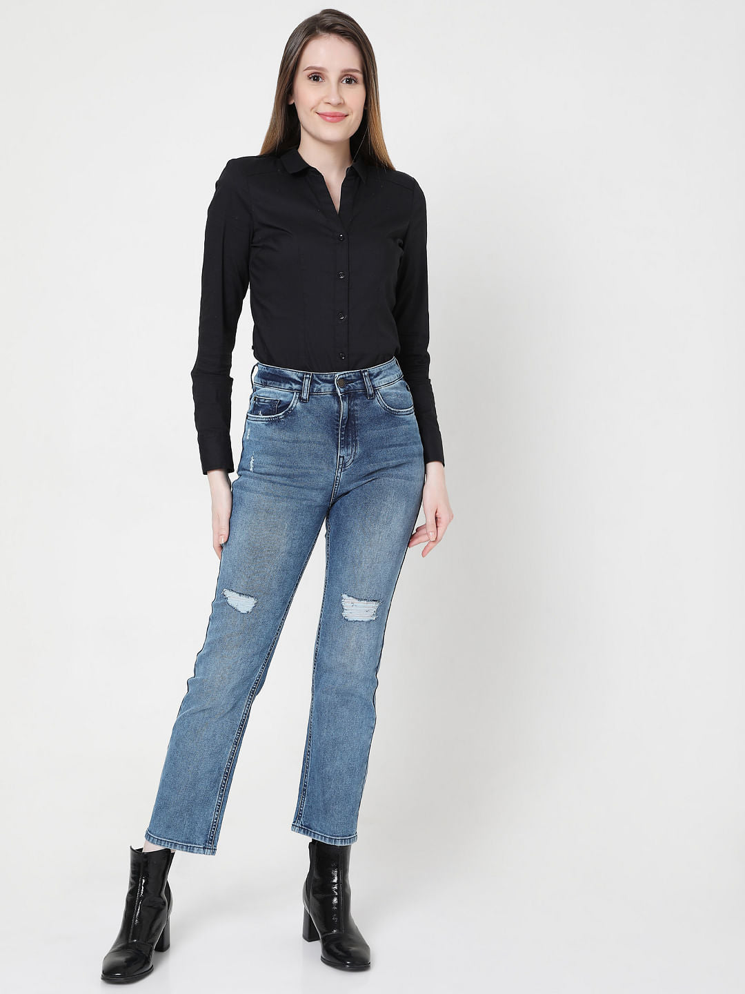 Blue High Rise Jade Straight Fit Jeans
