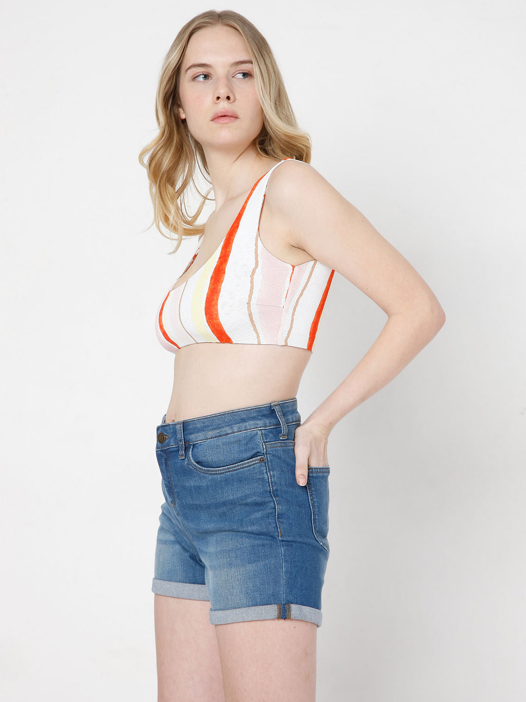 White Striped Swim Top