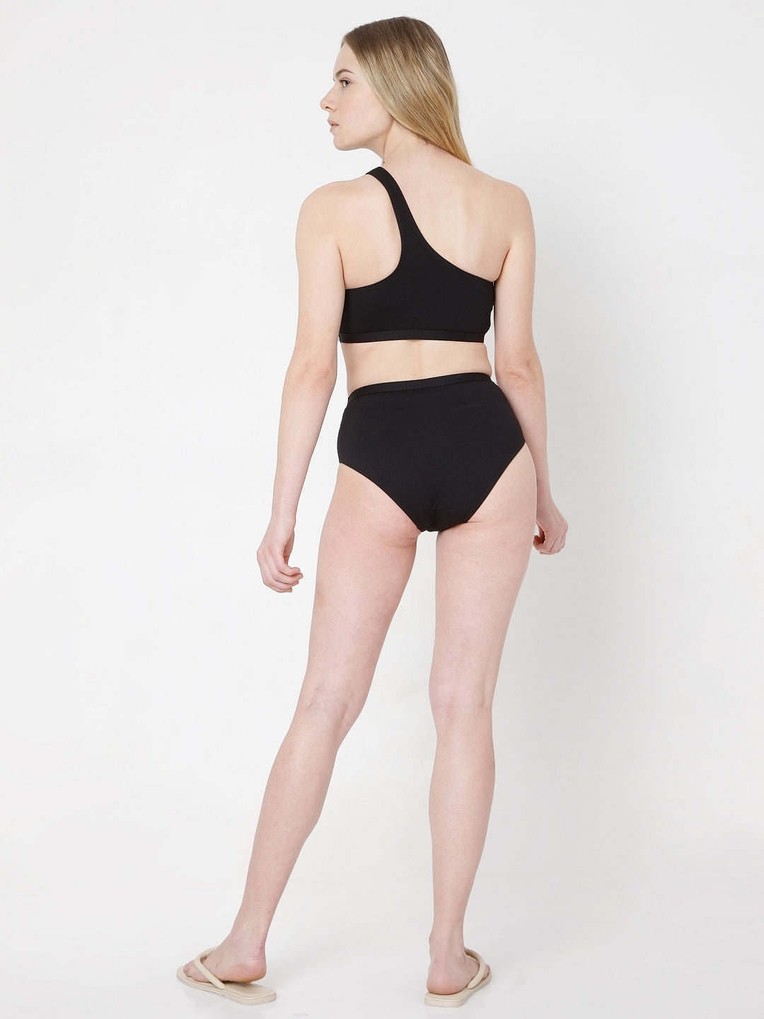 Black One Shoulder Co-Ord Set Swim Top