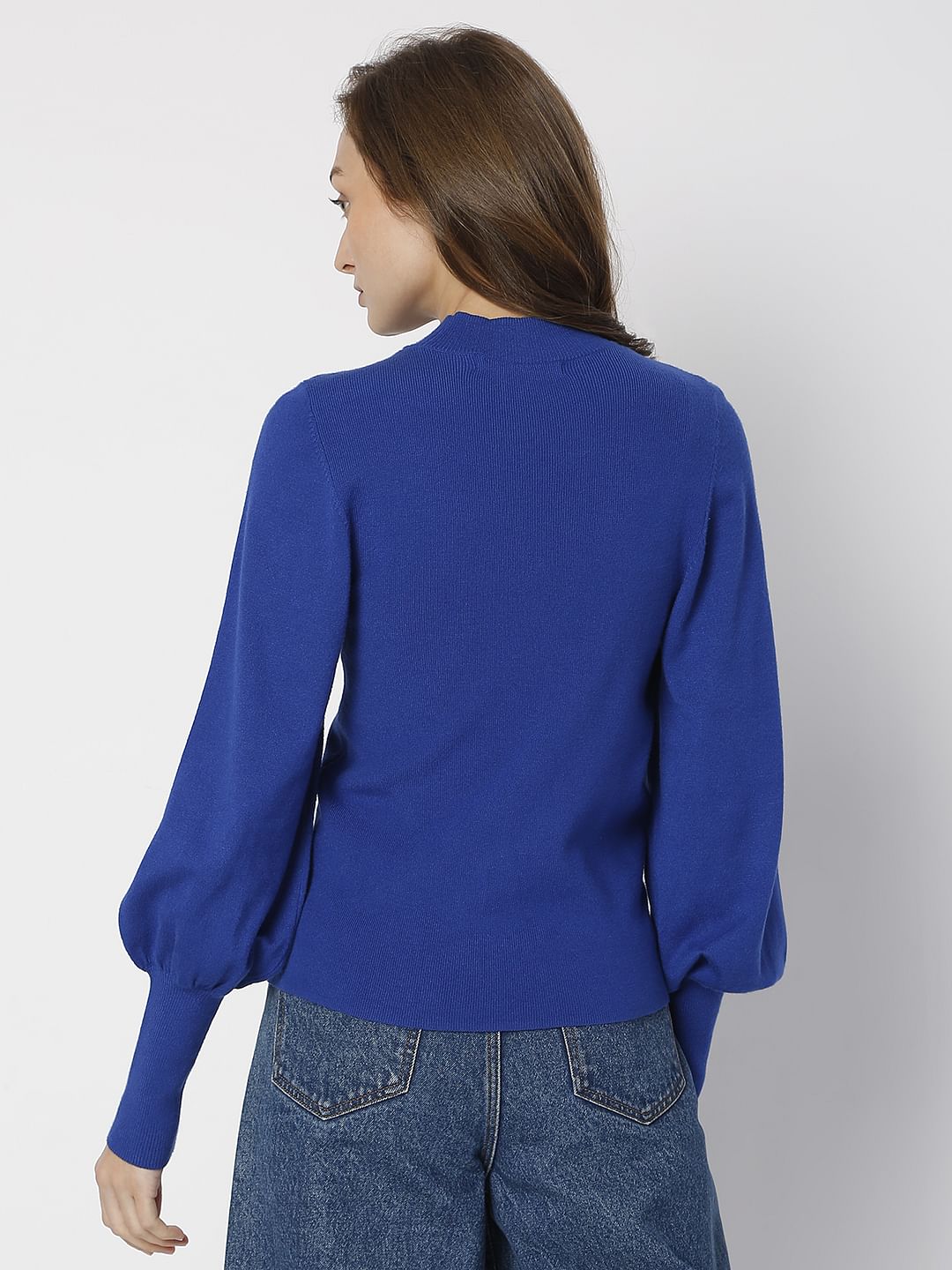 Blue Puff Sleeves Sweater